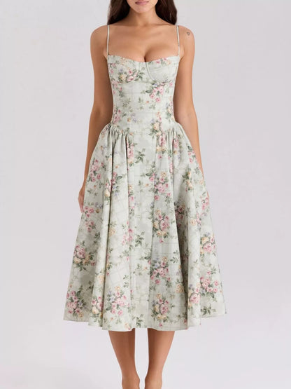 Sarah Express Women's Sweetheart Neck Midi Cami Dress - Elegant Party & Wedding Guest Dress Floral