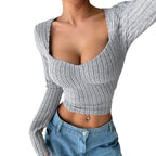 Sarah Express Women's Cropped Long Sleeve Striped Brushed Top