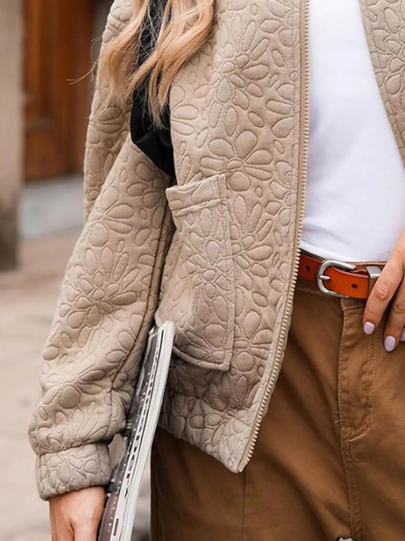 Sarah Express Women's Floral Quilted Zip Up Jacket Plus Size