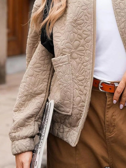 Sarah Express Women's Floral Quilted Zip Up Jacket Plus Size