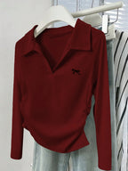 Sarah Express Women's Johnny Collar Long Sleeve T-Shirt - Basic Stretch Top