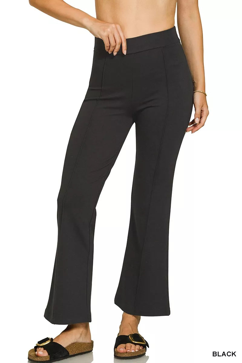 Sarah Express Women's Heavy Ponte Elastic Waistband Pintuck Pants BLACK