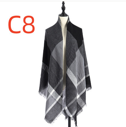 Sarah Express Women's Oversized Square Scarf Cashmere-like Double-Sided Shawl 140cm Woven Fall Winter Accessory