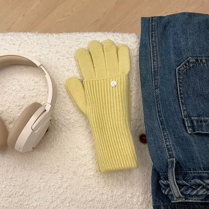 Sarah Express Women's Ribbed Knit Touchscreen Gloves Yellow One Size