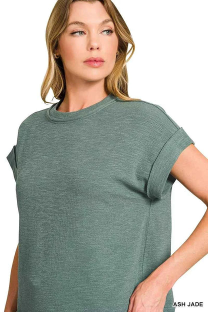 Sarah Express Women's Cotton Slub Short Sleeve Tee and Pants Set - Zenana Loungewear