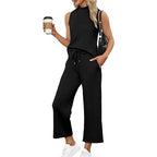 Sarah Express Women's Sleeveless Top Wide Leg Cropped Pants Two-Piece Set Matching Outfit