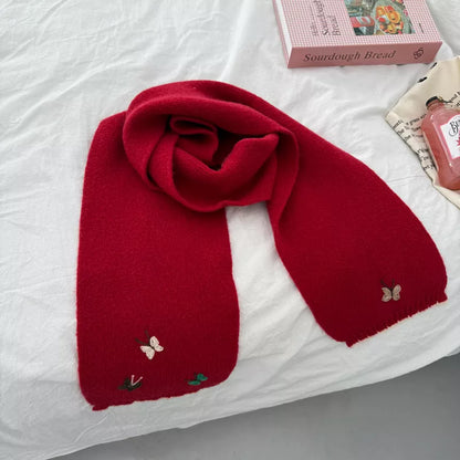 Sarah Express Women's Butterfly Embroidered Knitted Scarf - Soft Polyester Winter Wrap