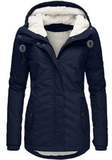 Sarah Express Women's Winter Hooded Fleece Jacket - Warm Buckle Zip-Up Coat with Pockets Navy Blue Hat String Clip