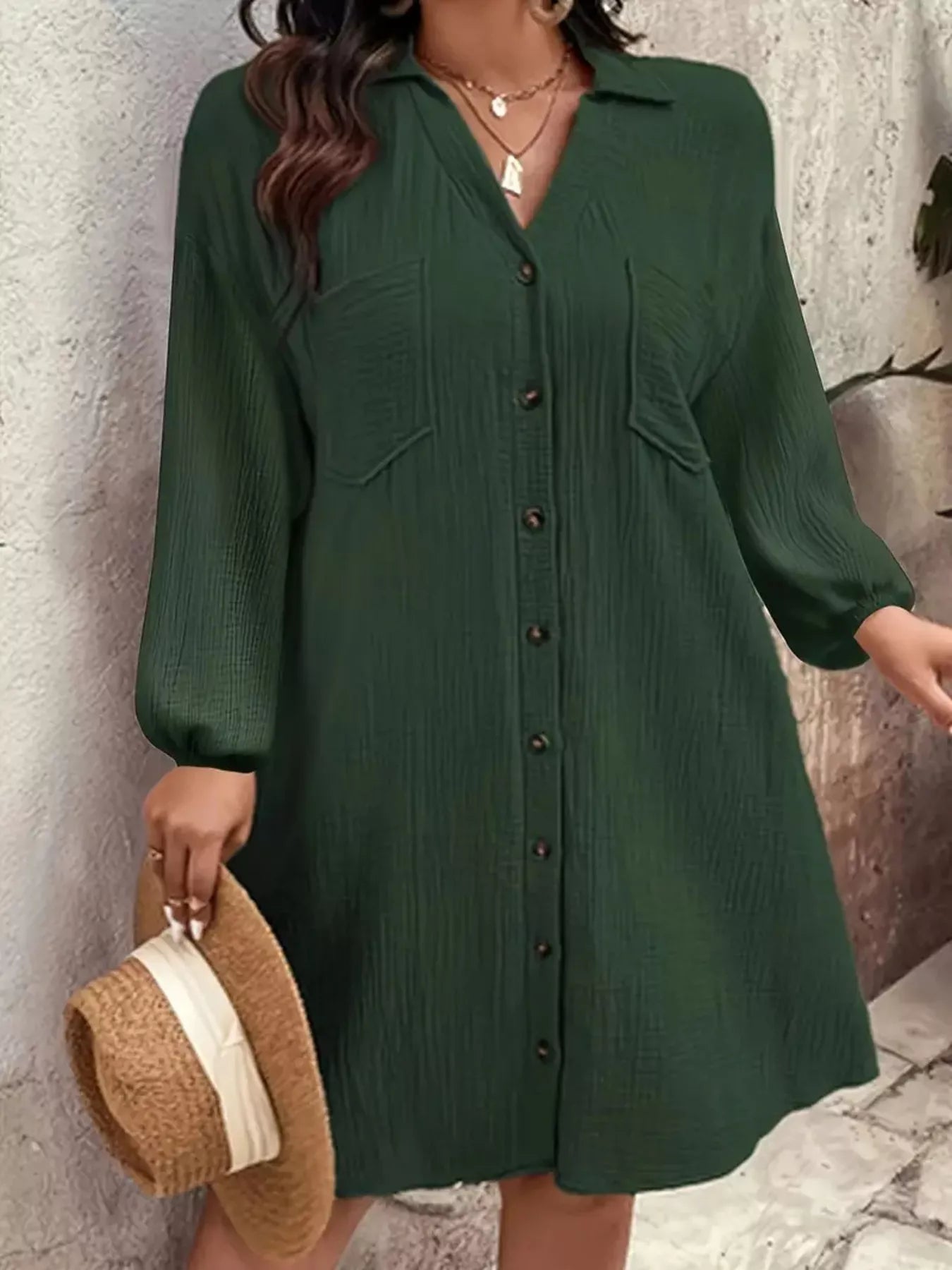 Sarah Express Women's Plus Size Casual Button-Down Shirt Dress