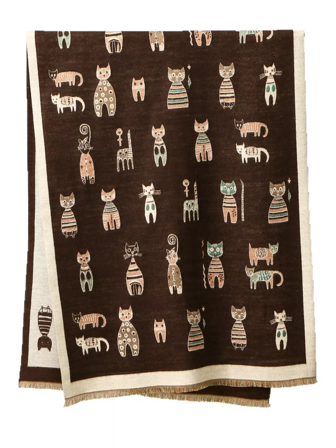 Sarah Express Women's Cute Cat Pattern Raw Hem Scarf