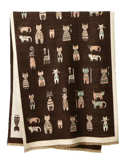 Sarah Express Women's Cute Cat Pattern Raw Hem Scarf