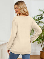 Sarah Express Women's Ruched Shoulder Round Neck Long Sleeve Sweatshirt