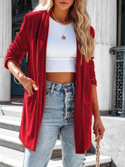 Sarah Express Women's Velvet One Button Blazer Jacket - Elegant Outerwear