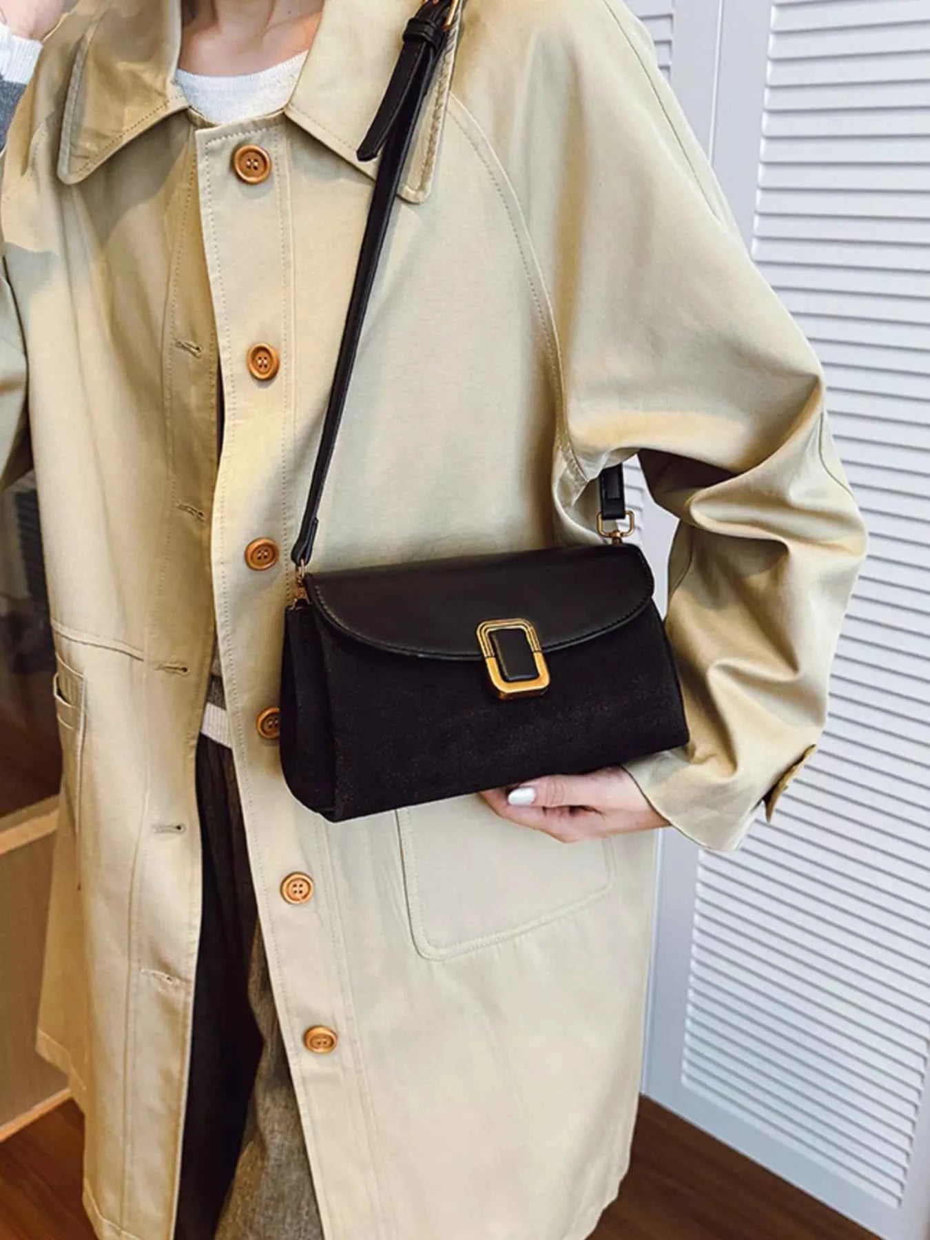 Sarah Express Women's Buckle Flap Crossbody Bag - Small PU Leather Shoulder Bag