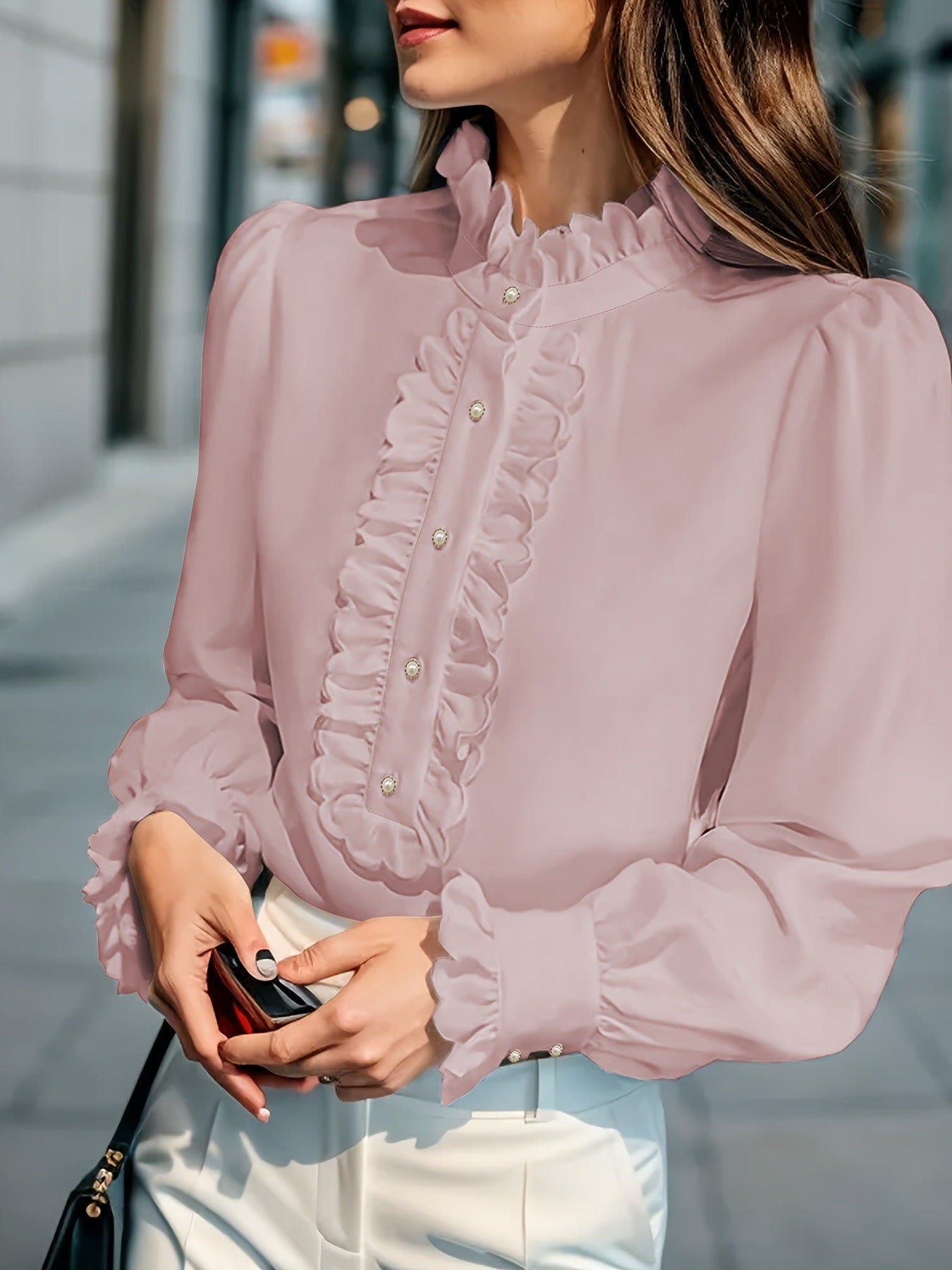 Sarah Express Women's Ruffled Cardigan Shirt Long Sleeve Button Front