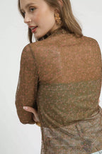 Sarah Express Women’s Sheer Lace and Mesh Long Sleeve Top for Evening