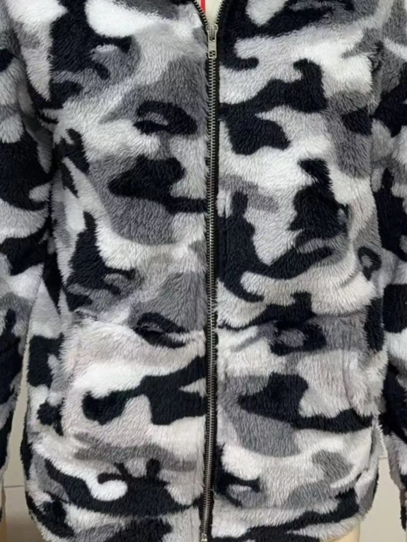 Sarah Express Women's Fuzzy Camo Zip-Up Hoodie