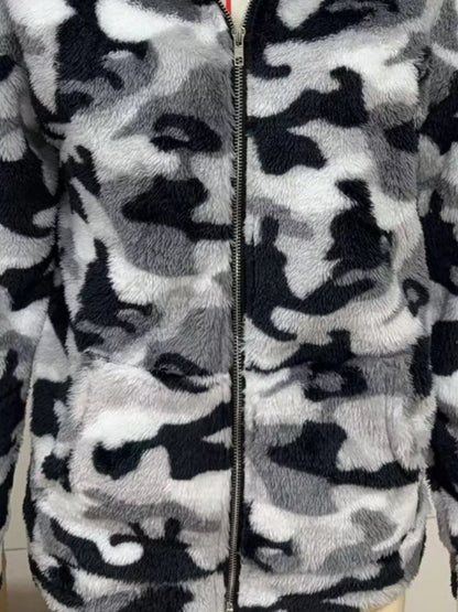 Sarah Express Women's Fuzzy Camo Zip-Up Hoodie