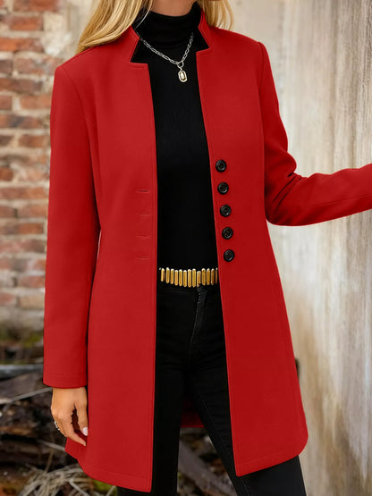 Sarah Express Women's Longline Button-Down Shirt Jacket with Pockets Scarlet