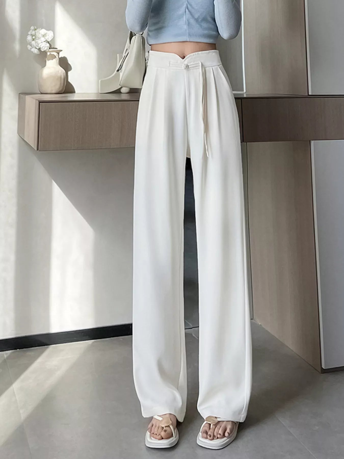 Sarah Express Women's High-Waisted Wide-Leg Pants White