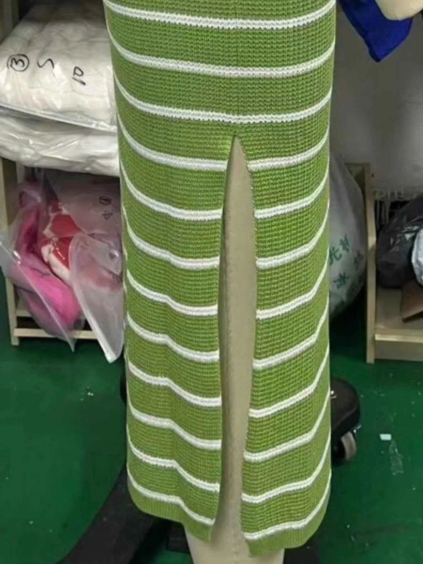 Sarah Express Women's Striped Knit Midi Dress with Slit - Short Sleeve