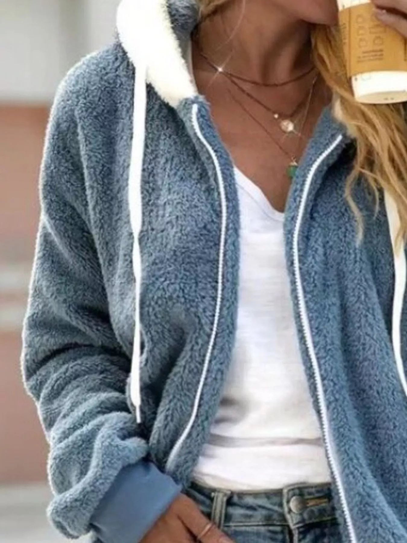 Sarah Express Women's Cozy Fleece Zip-Up Hooded Jacket Plus Size