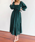 Sarah Express Women's Reversible V-Neck Dress Lantern Sleeve Mid-Length Polyester