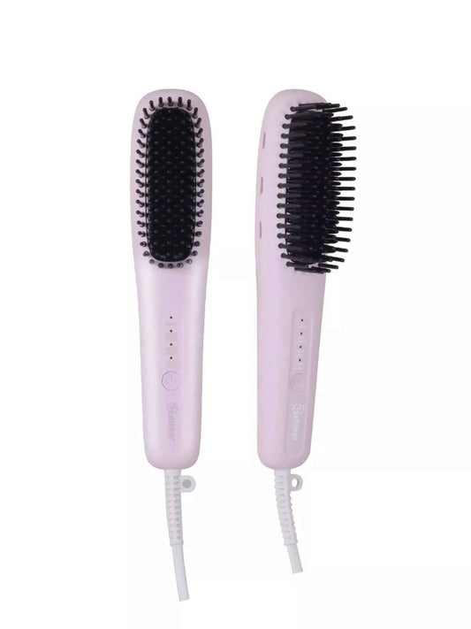 Sarah Express Women's 2-in-1 Heated Hair Straightening Comb - Curling & Straightening Brush Blush Pink