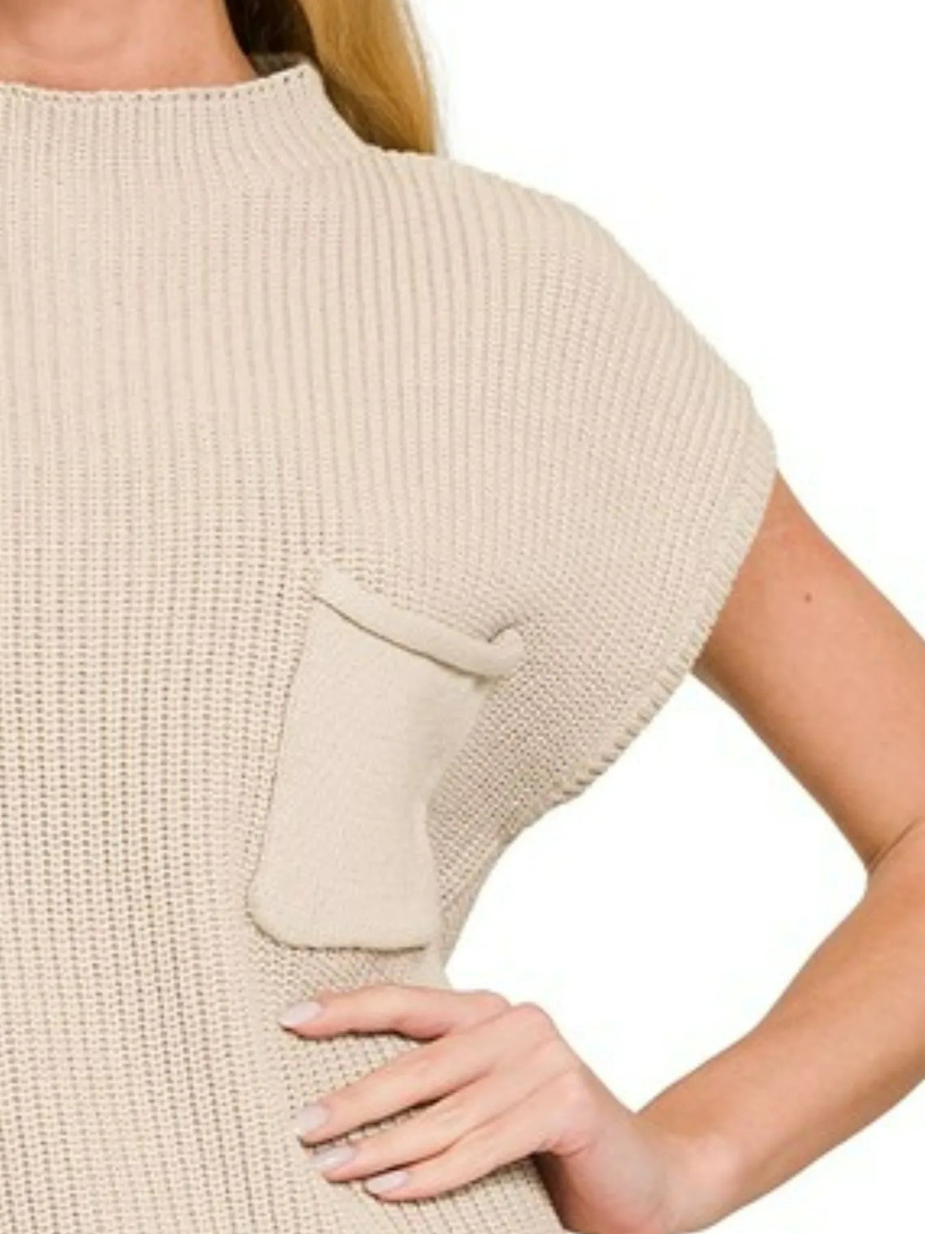 Sarah Express Women’s Short Sleeve Mock Neck Cotton Sweater
