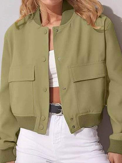 Sarah Express Women's Snap Down Long Sleeve Jacket Plus Size Bean Green