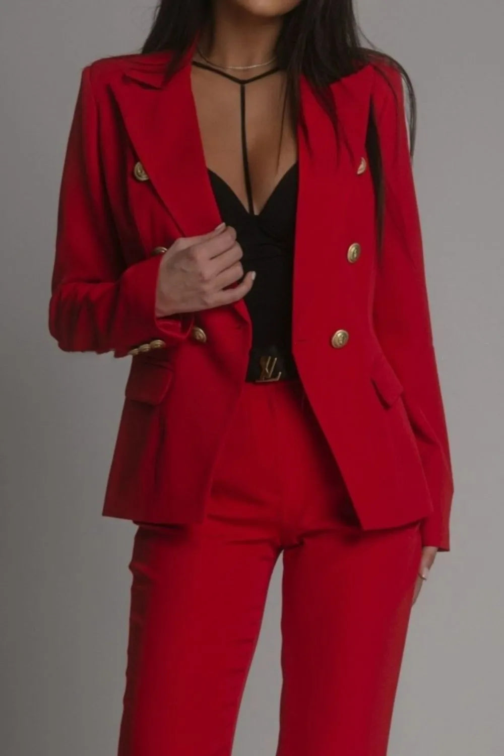 Lapel Blazer Pants Set Plus Size - Sarah Express | Fast Shipping