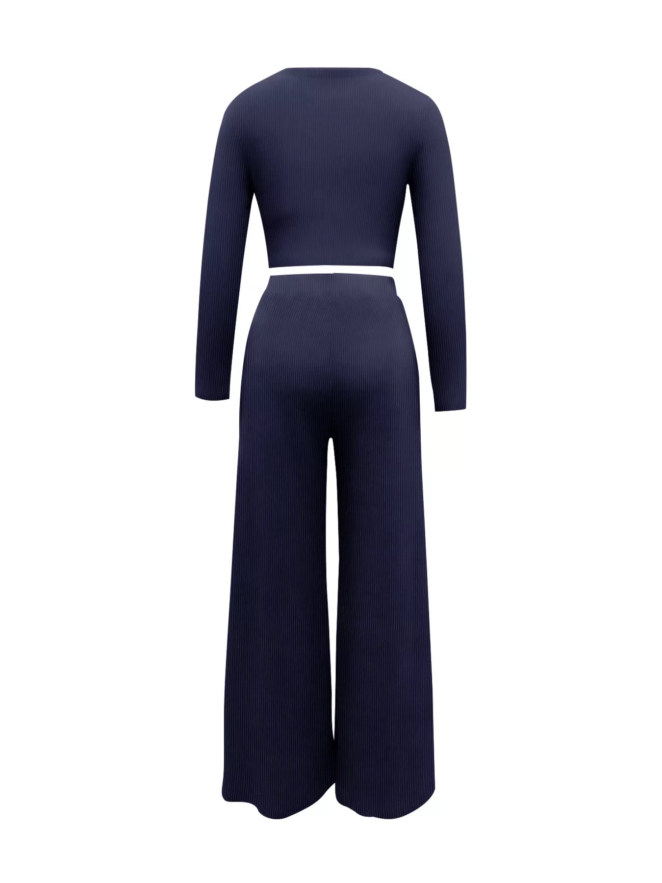 Sarah Express Women's Casual Long Sleeve Crop Top and Wide Leg Pants Set