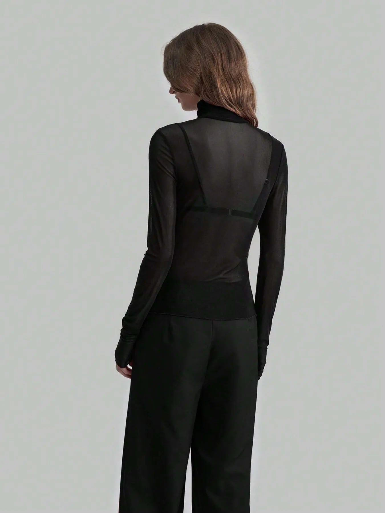 Sarah Express Women's Sheer Turtleneck Long Sleeve Top