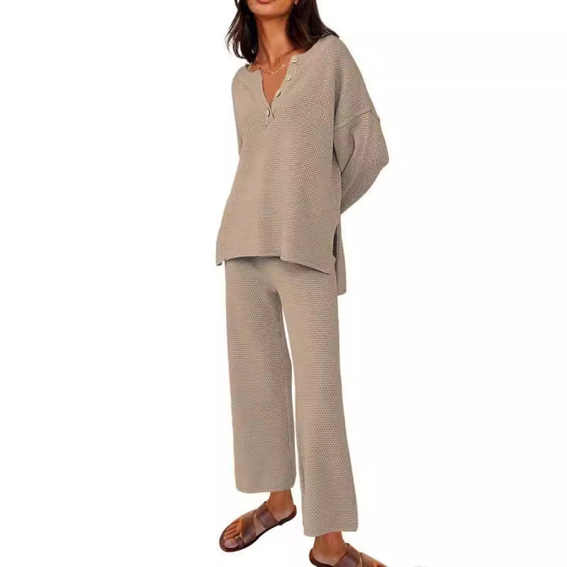 European And American Solid Color Fashion Loose Leisure Suit Two-piece Set