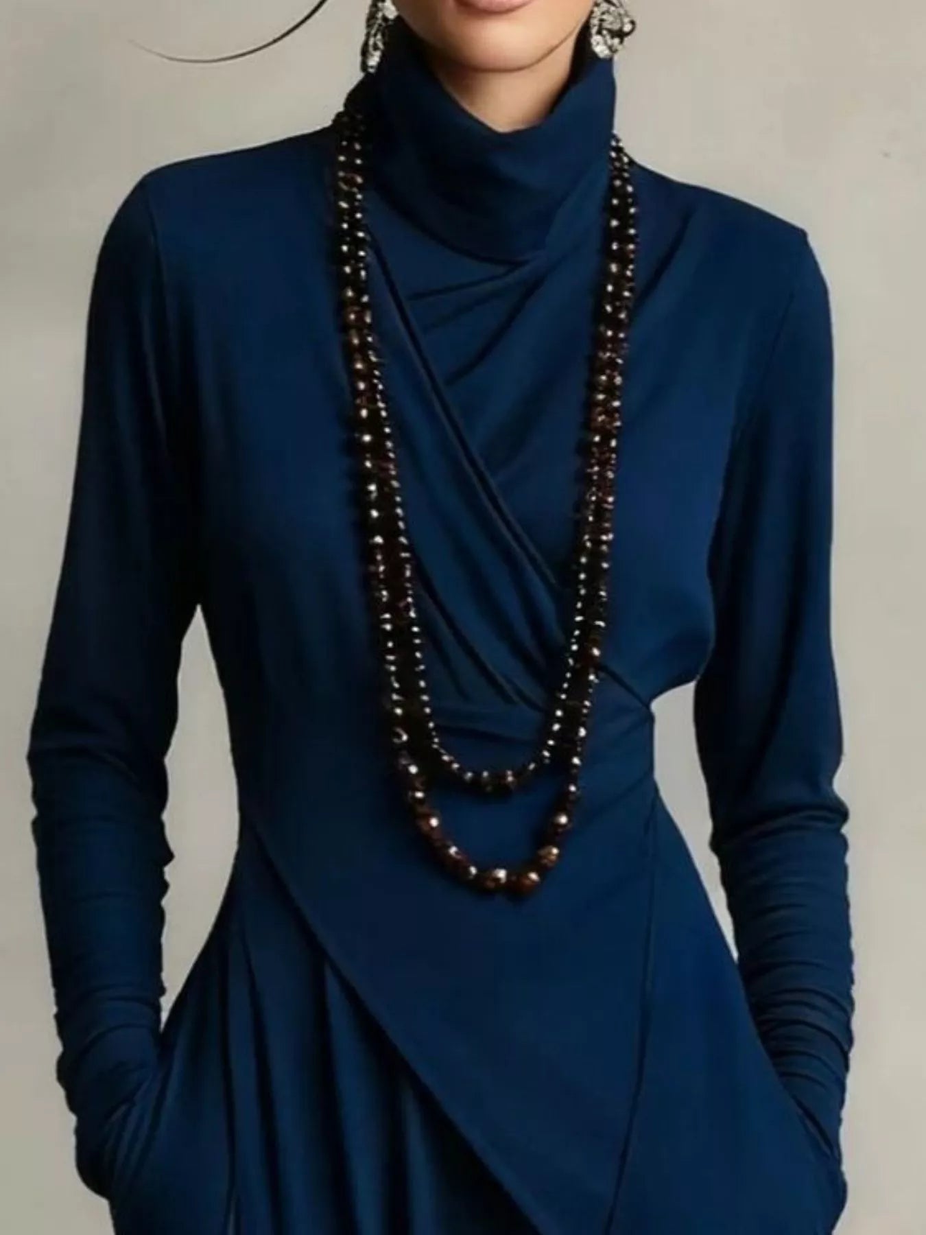 Sarah Express Women's Asymmetrical Hem Turtleneck Dress with Pockets Plus Size