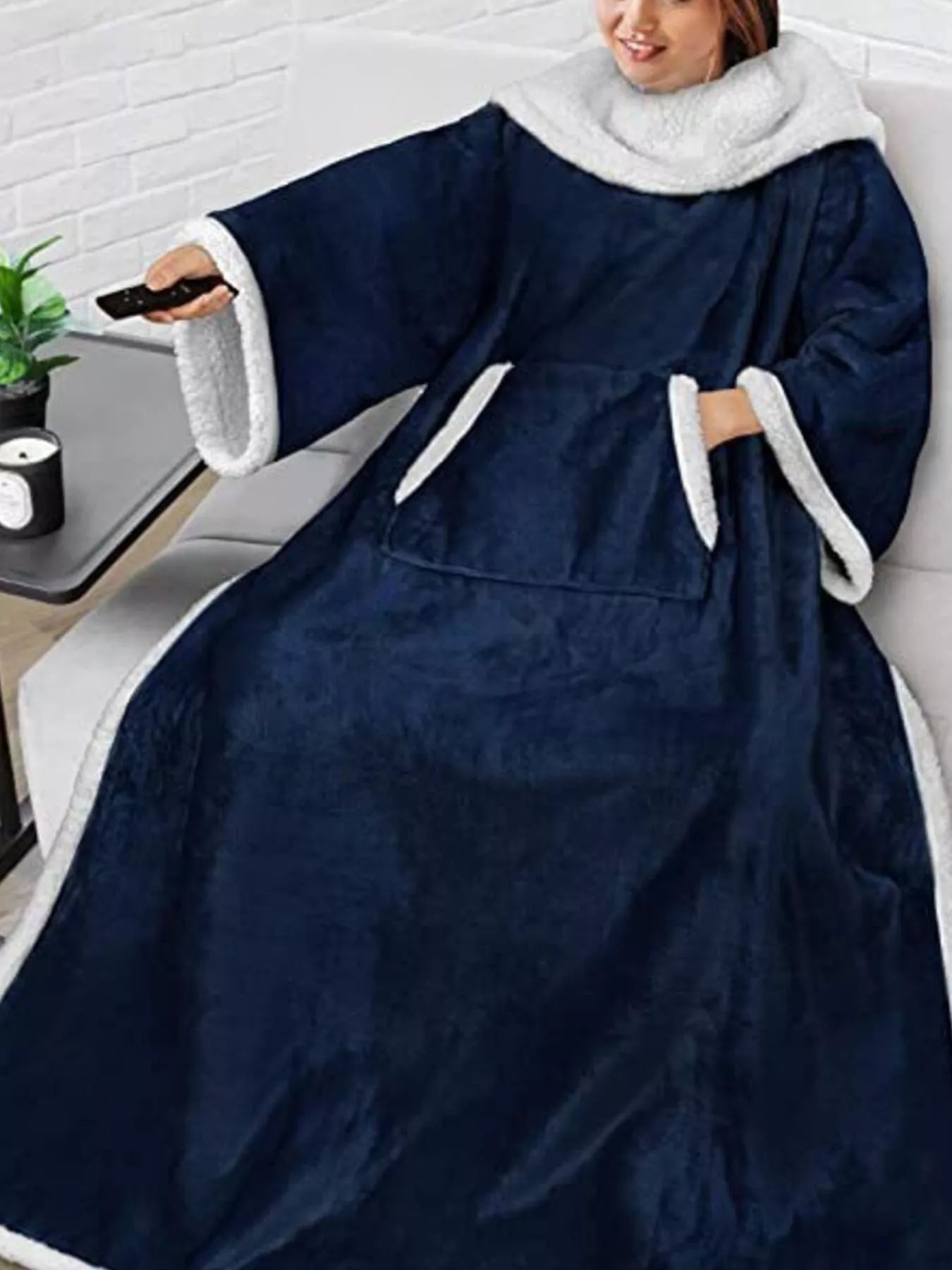 Sarah Express Women's Oversized Wearable Blanket Hoodie Lounge Nightgown Blue One Size