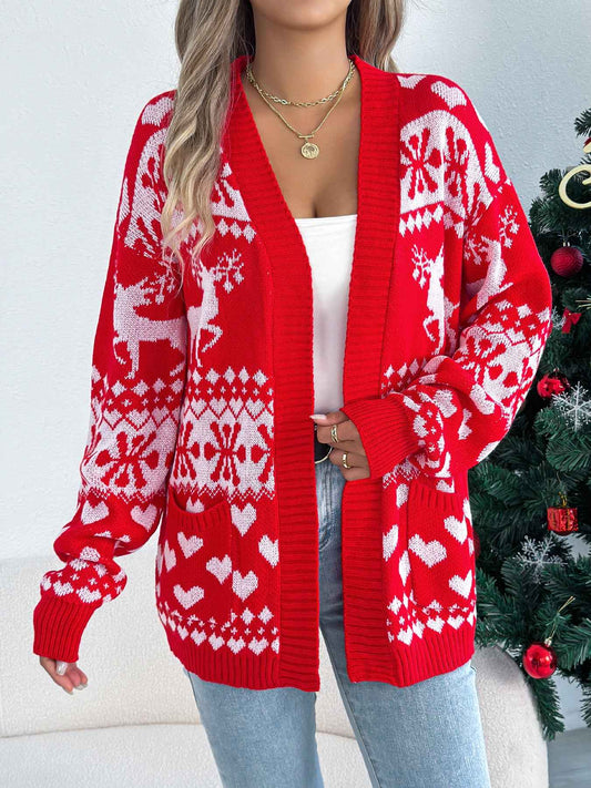 Sarah Express Women's Christmas Deer Pocket Cardigan Sweater Coat