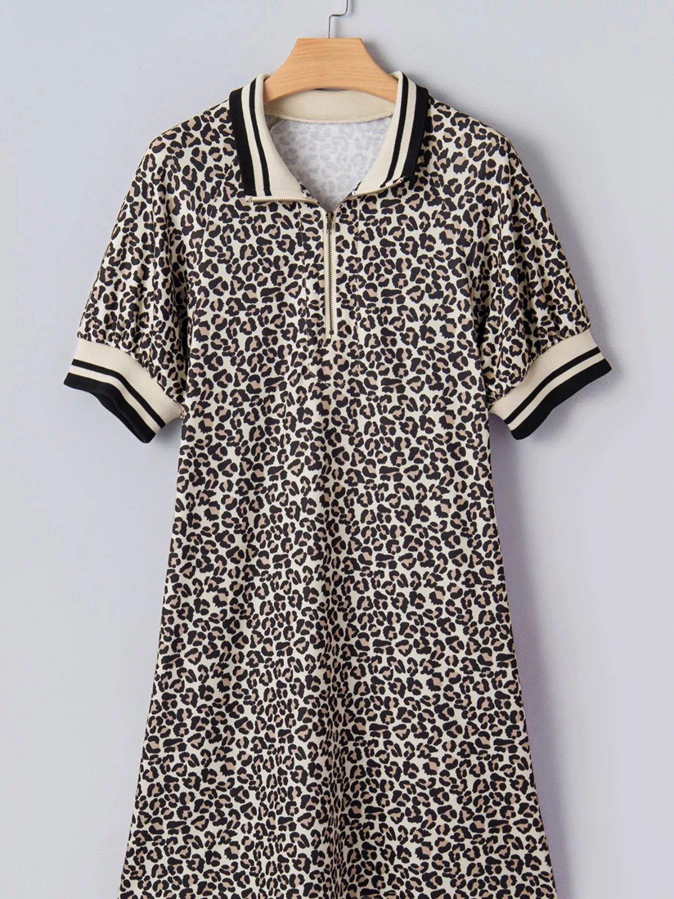 Sarah Express Women's Leopard Print Zip-Up Mini Dress with Pockets