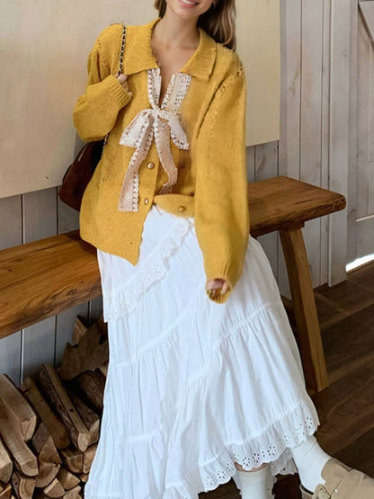 Sarah Express Women's Lace Tie Button Up Cardigan