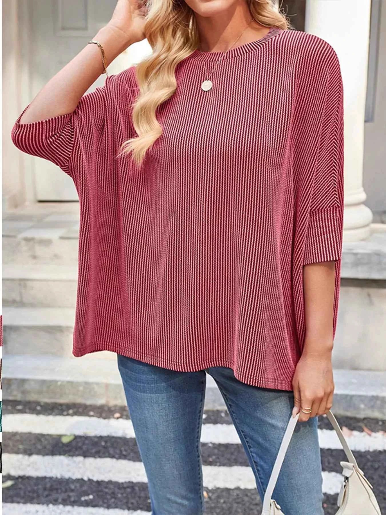 Sarah Express Women's Relaxed Fit Half Sleeve T-Shirt - Casual Oversized Tee Dusty Pink