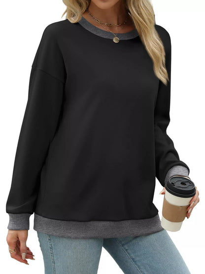 Sarah Express Women's Contrast Trim Crew Neck Casual Sweatshirt
