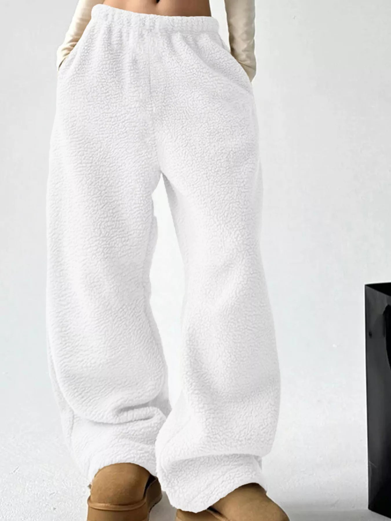 Sarah Express Women's Wide Leg Pants with Pockets - Plus Size High Waist Palazzo Trousers White