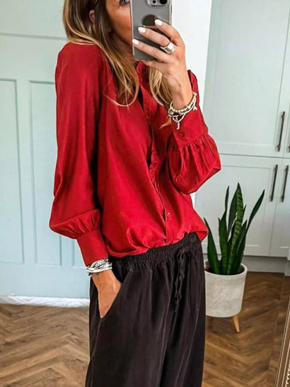 Sarah Express Women's Ruffle Trim Long Sleeve Shirt