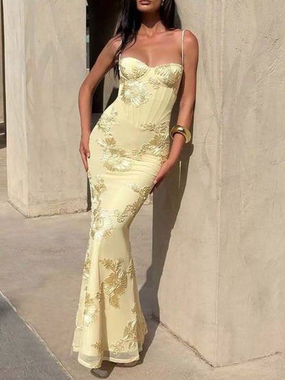 Sarah Express Women's Sweetheart Neck Spaghetti Strap Maxi Dress Light Yellow