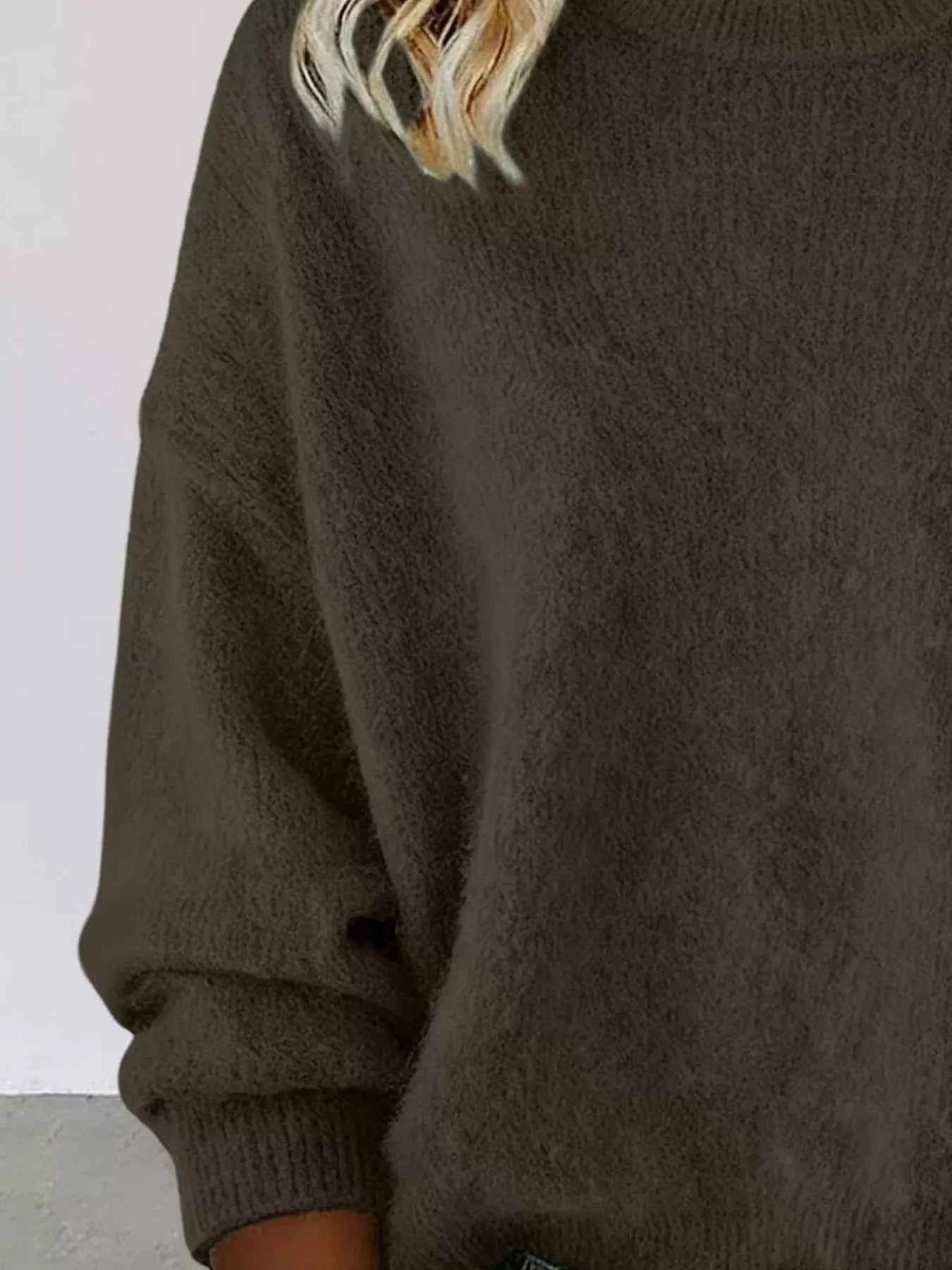 Sarah Express Women's Round Neck Dropped Shoulder Sweater - Plus Size