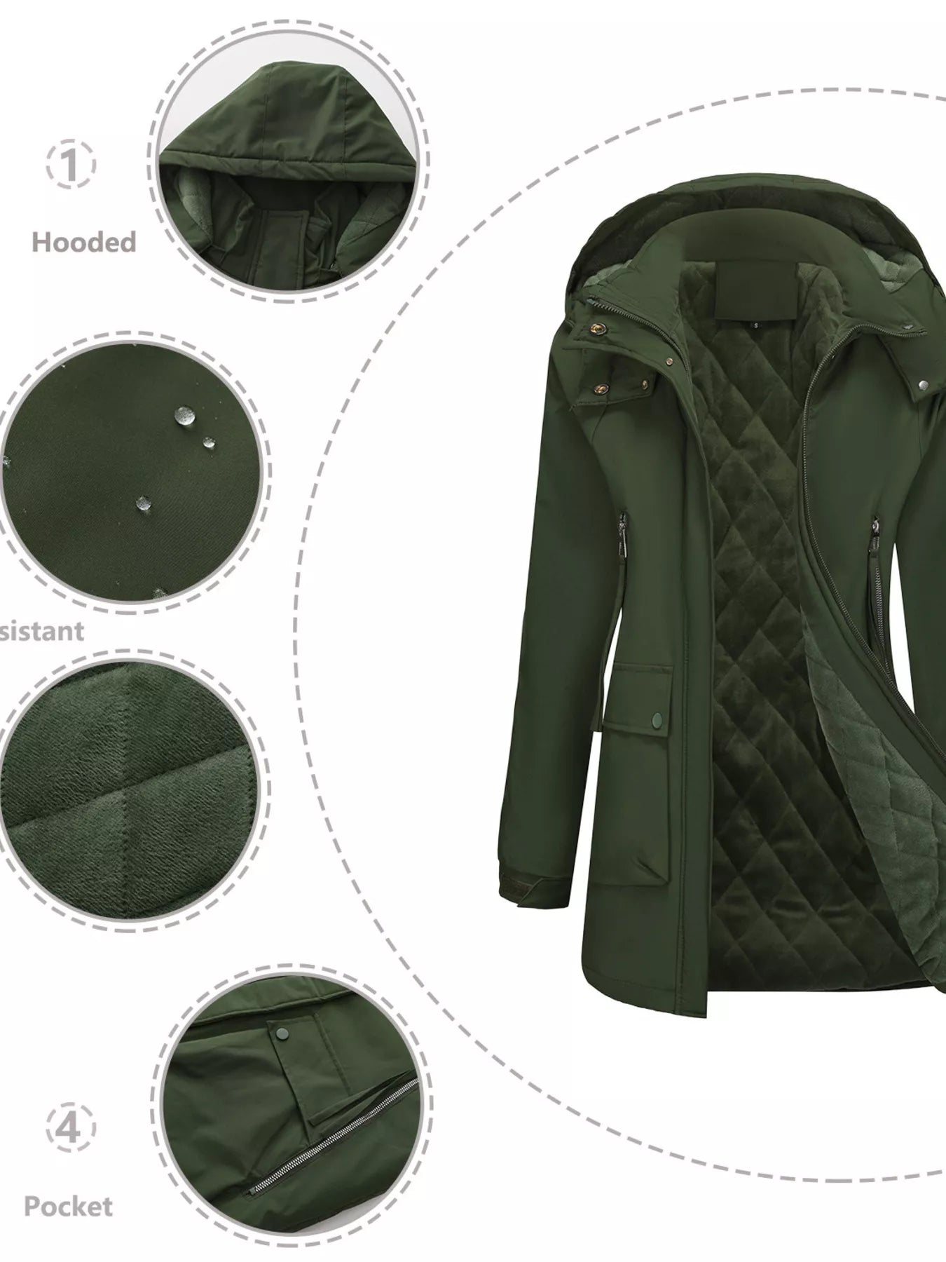 Sarah Express Women's Full Size Zip Up Hooded Parka Outerwear