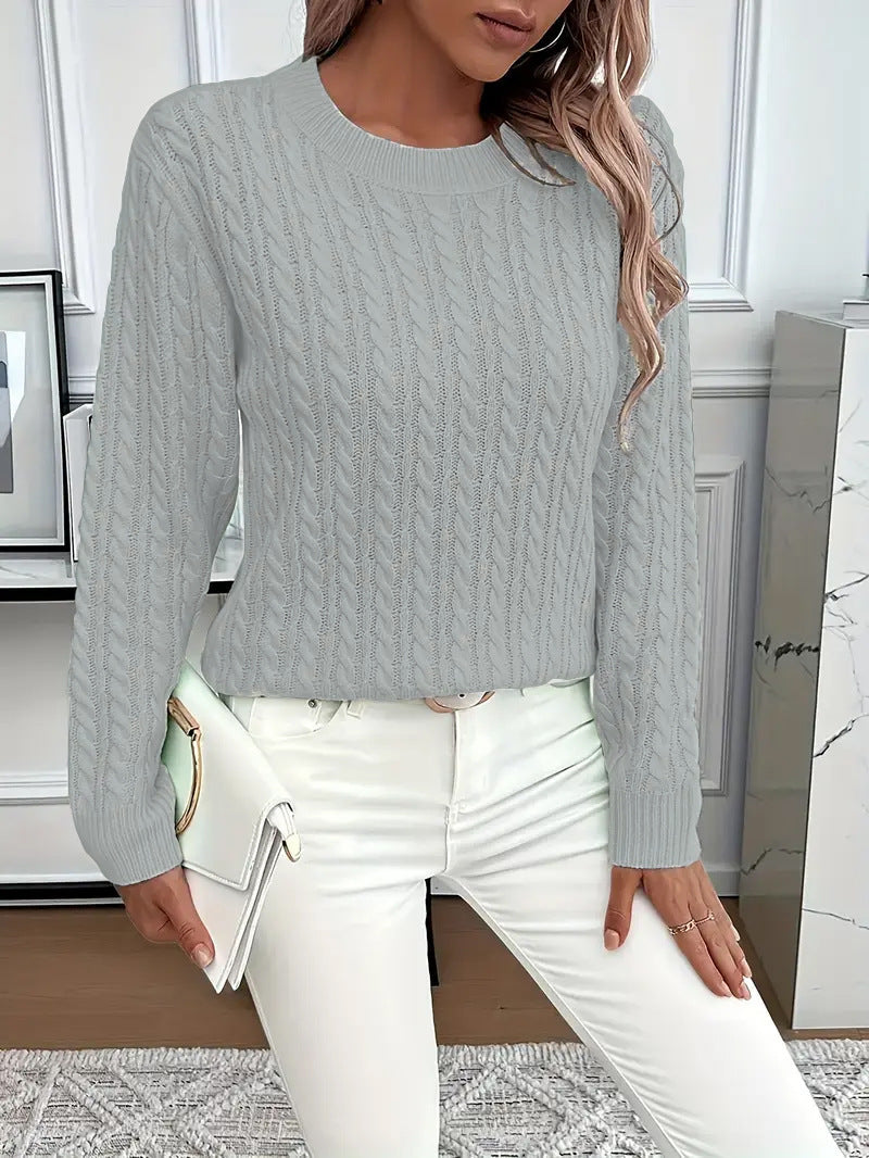Sarah Express Women's Twist Detail Round Neck Knit Sweater Pullover