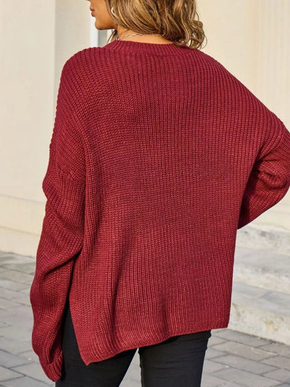 Sarah Express Women's Pocket Detail Round Neck Sweater - Button Front Cardigan