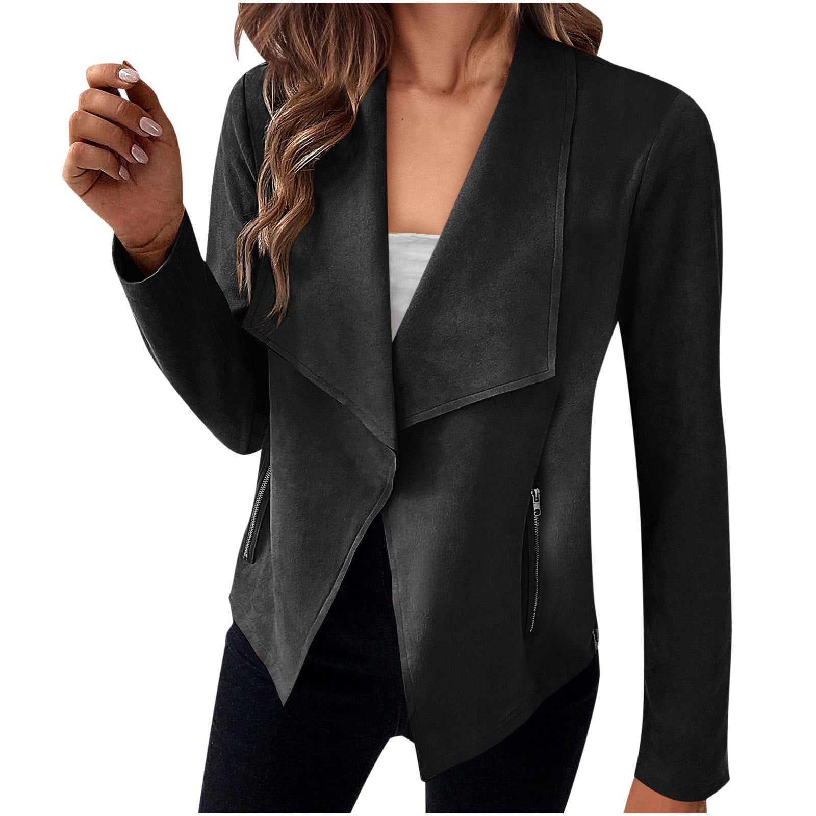 Sarah Express Women's Solid Color Suede Jacket Long Sleeve Button Front Coat