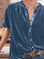 Sarah Express Women's Ruched Round Neck Short Sleeve Shirt